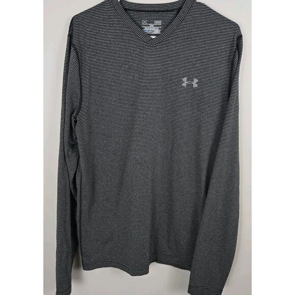 Under Armour Other - Under Armour Shirt Mens LargeGray Long Sleeve COLDgear Striped Outdoors Run A4